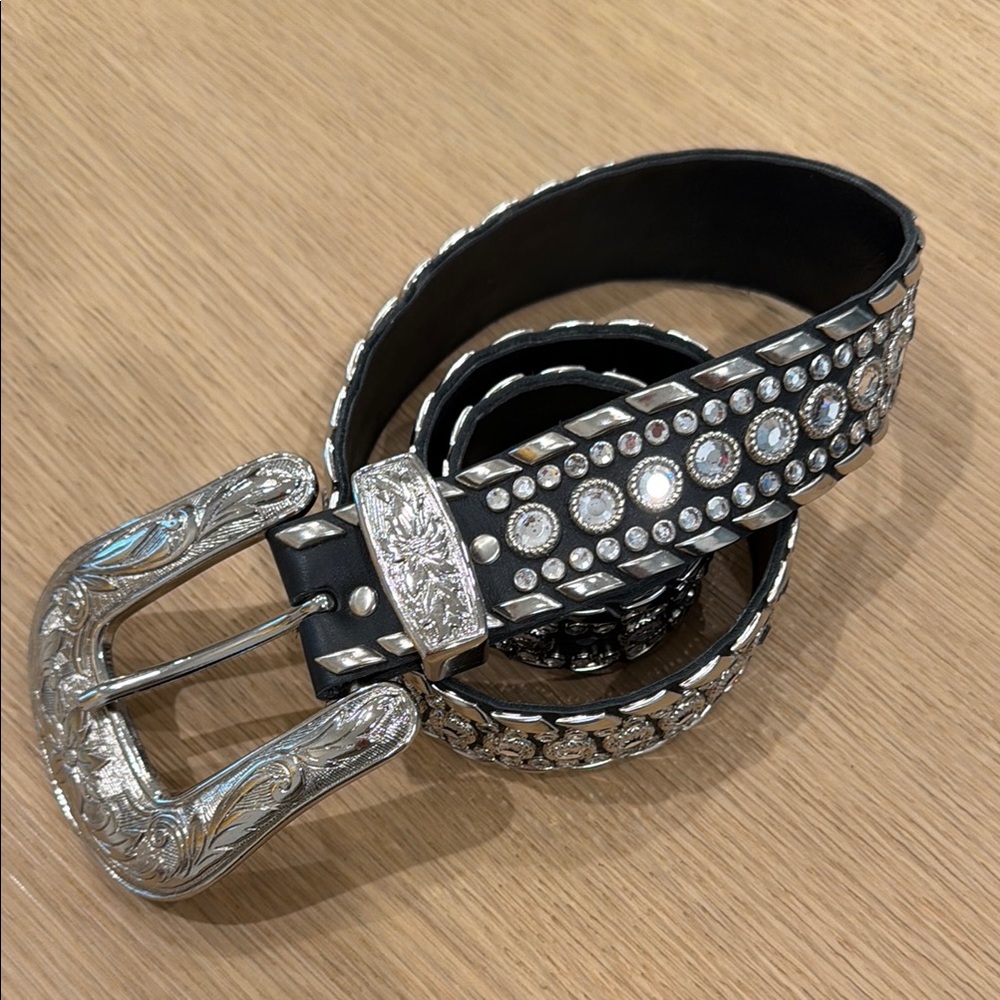 Kippys Black Rhinestone Western Belt with Silver Buckle